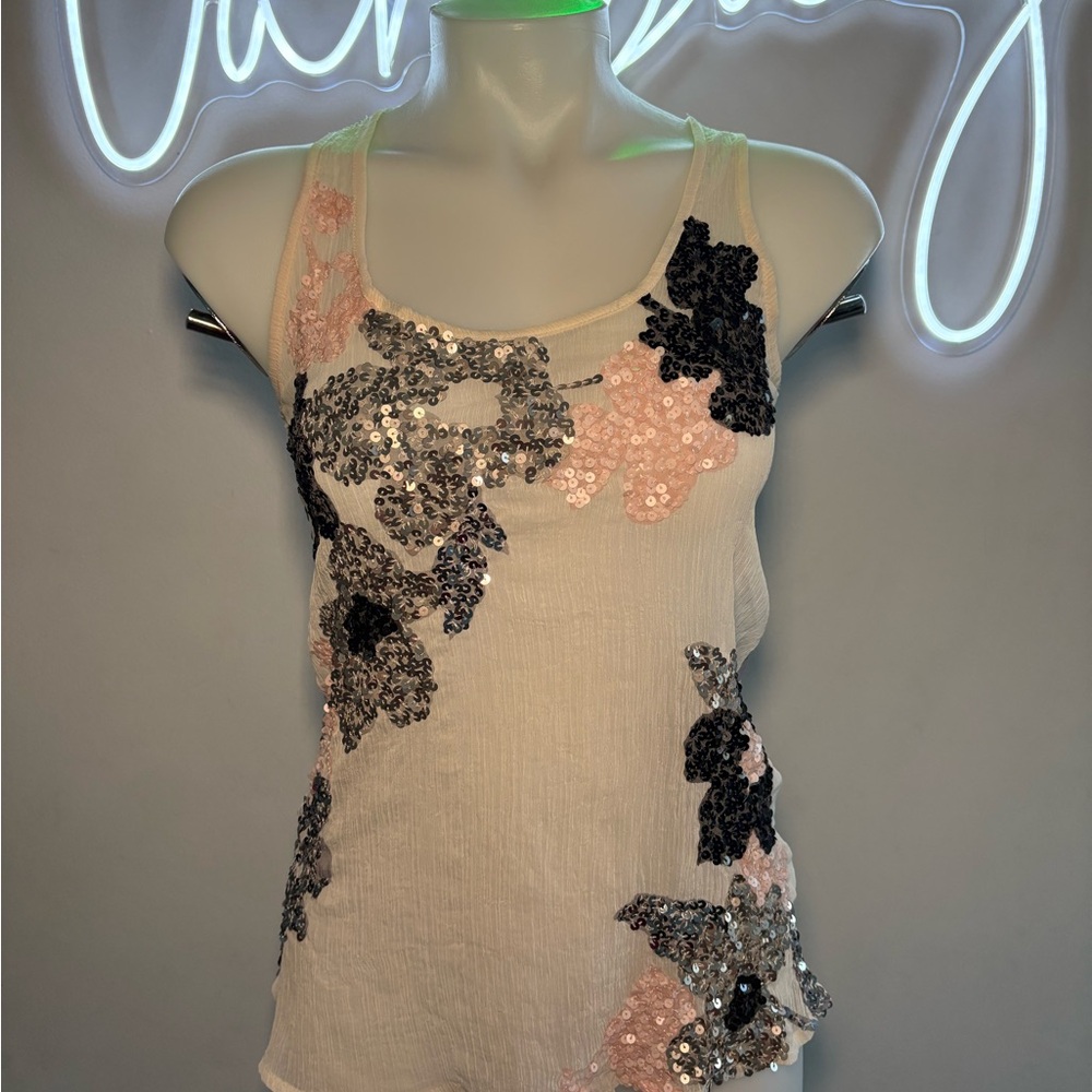 Candie's Cream Sequin Embellished Sleeveless Tank Top Y2K